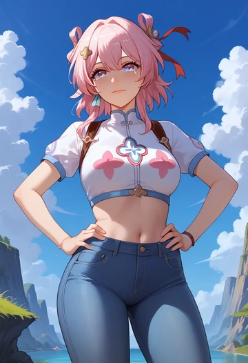 star rail,march 7th,crop top  - AI generated anime art